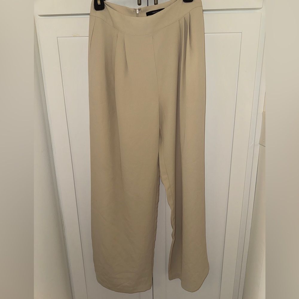 Forever 21 Beige Wide-Leg High-Rise Trousers